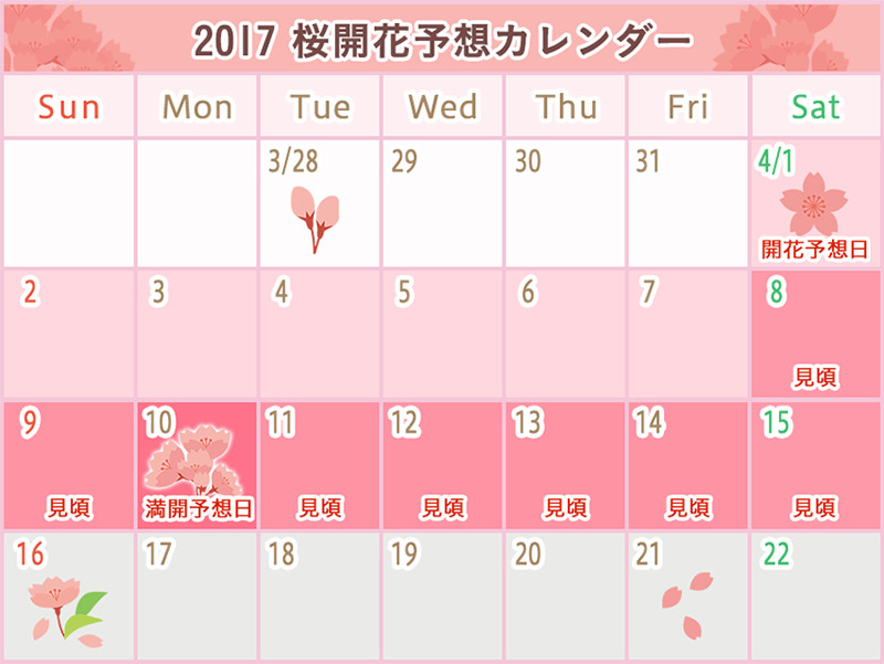 2017 桜開花予想カレンダー